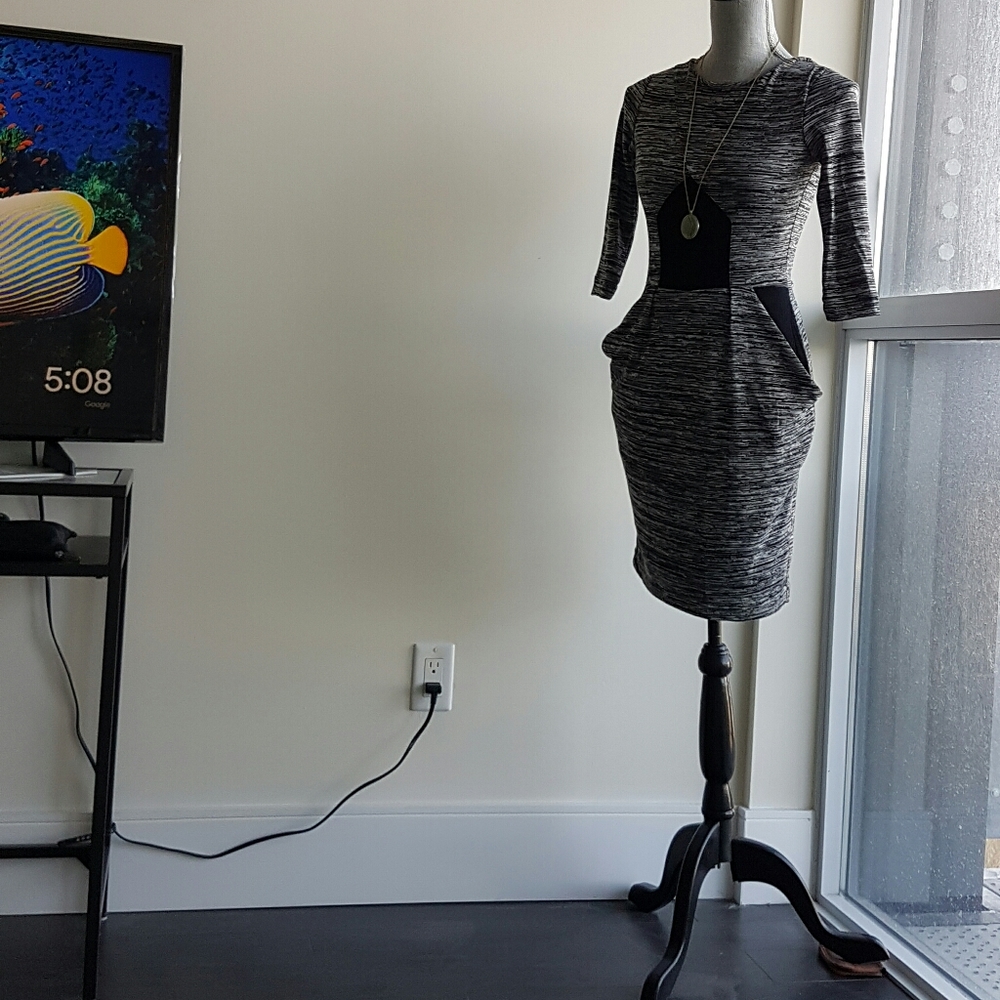 French Connection Black and Grey Office Dress